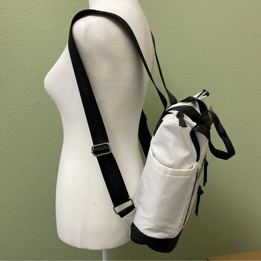 Steve Madden Btheda White with Black Logo Straps Backpack & Bag. - Picture 4 of 7